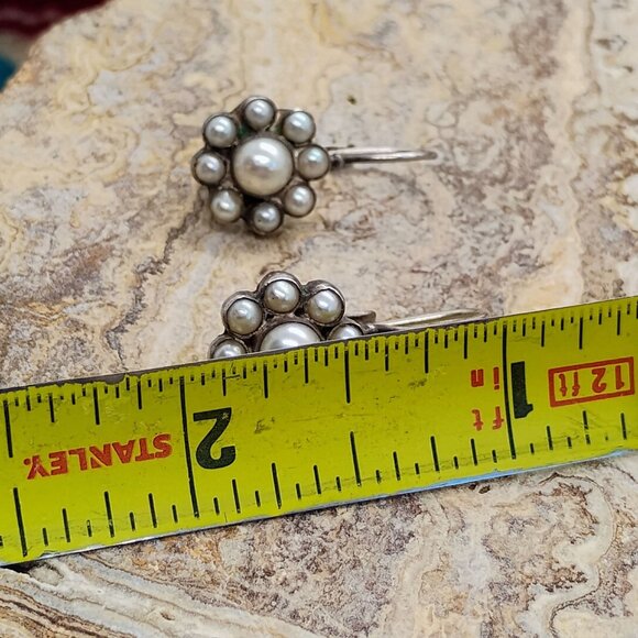 Vintage Monsoon MNSN 925 Sterling Silver & Pearl Flower Cluster Drop Earrings - Picture 3 of 6